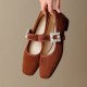 Caramel French Rhinestone Buckle Mary Jane Handmade Leather Women's Shoes Caramel French Rhinestone Buckle Mary Jane Handmade Leather Women's Shoes