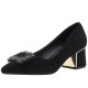 Women Suede Metal Buckle Pump Block Heel Pointed Toe Mid Heels Women Suede Metal Buckle Pump Block Heel Pointed Toe Mid Heels