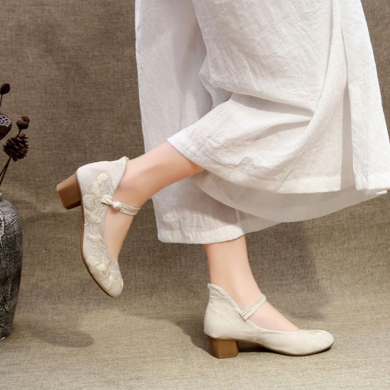 Womens Elegant Embroidered Low Heels Pumps Womens Elegant Embroidered Low Heels Pumps