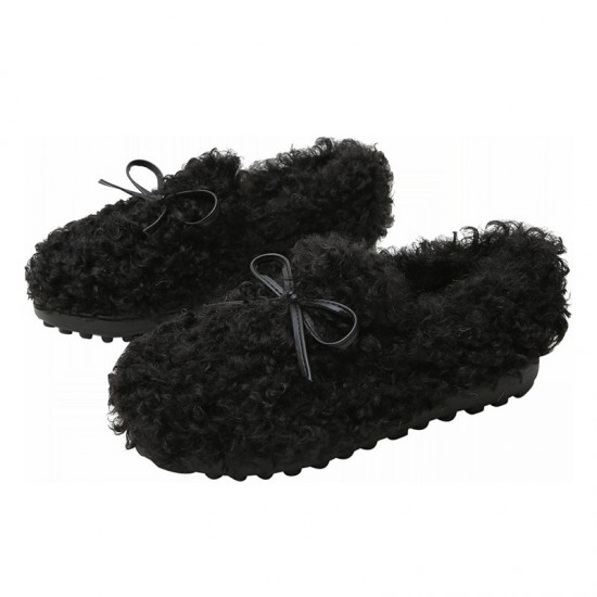 Women Frizz Faux-Fur Loafers Warm Winter Flat Bow Shoes Women Frizz Faux-Fur Loafers Warm Winter Flat Bow Shoes