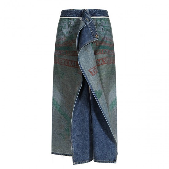 Artistic Reversible Slit Printed Y2K Denim Skirt Artistic Reversible Slit Printed Y2K Denim Skirt