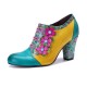 Leather Colorful Patchwork Flower Decoration Block Heel Women's Shoes Leather Colorful Patchwork Flower Decoration Block Heel Women's Shoes