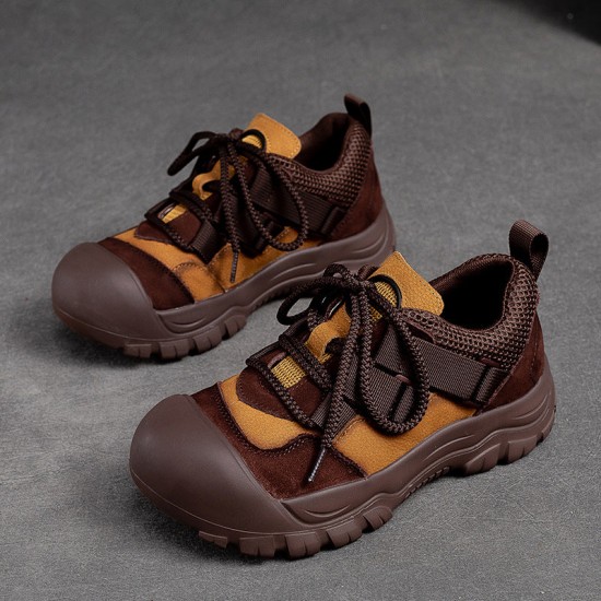 Women's Leather Colorblocking Big Head Lace Up Platform Casual Shoes Women's Leather Colorblocking Big Head Lace Up Platform Casual Shoes