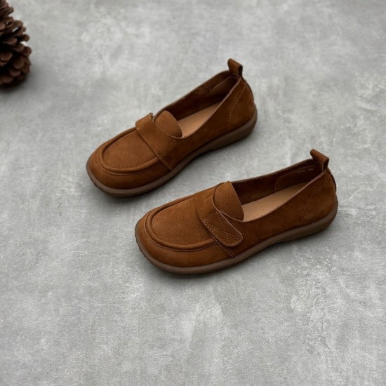 Retro Genuine Leather Flats Loafers Handmade Slip-on Women's Shoes Retro Genuine Leather Flats Loafers Handmade Slip-on Women's Shoes