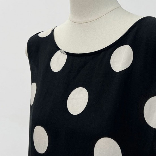 Linen Backless Drawstring Polka Dot Dress Sleeveless Long Dress Linen Backless Drawstring Polka Dot Dress Sleeveless Long Dress
