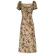 Vintage Floral Square Neck Drawstring Tie Dress Vintage Floral Square Neck Drawstring Tie Dress