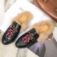 Women Casual Buckle Fur Embroidery Mules Slippers Shoes Women Casual Buckle Fur Embroidery Mules Slippers Shoes