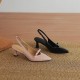 Women's Handmade Leather Pointed Toe Bow Slingback Cat Heel Sandals Women's Handmade Leather Pointed Toe Bow Slingback Cat Heel Sandals