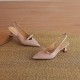 Women's Handmade Leather Pointed Toe Bow Slingback Cat Heel Sandals Women's Handmade Leather Pointed Toe Bow Slingback Cat Heel Sandals