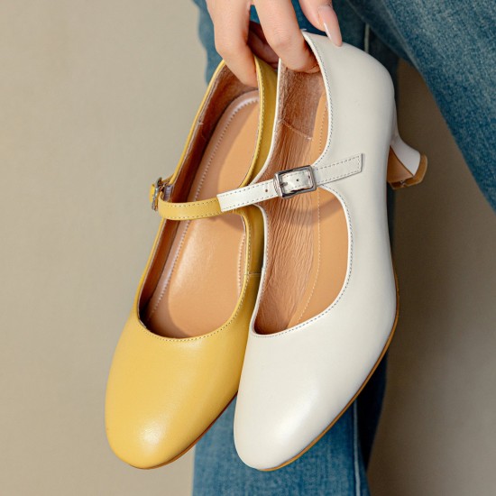 Womens Leather Round Toe Kitten Heel Mary Jane Pumps Womens Leather Round Toe Kitten Heel Mary Jane Pumps