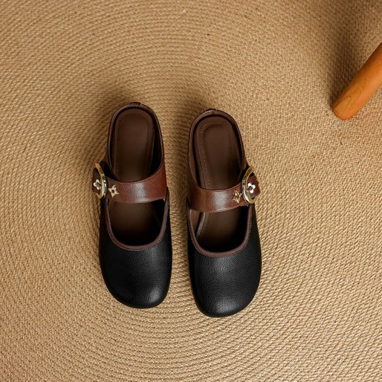Women's Handmade Retro Leather Round Toe Comfortable Flat Mule Shoes Women's Handmade Retro Leather Round Toe Comfortable Flat Mule Shoes
