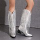 Womens Fringe & Sequins Decor Point Toe Chunky Heeled Western Boots Womens Fringe & Sequins Decor Point Toe Chunky Heeled Western Boots