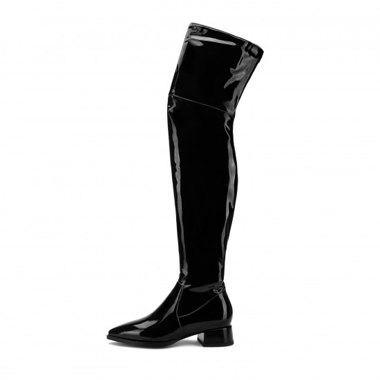 Thigh High Boots No Heel Women Patent Leather Elastic Boots Plus Size Thigh High Boots No Heel Women Patent Leather Elastic Boots Plus Size
