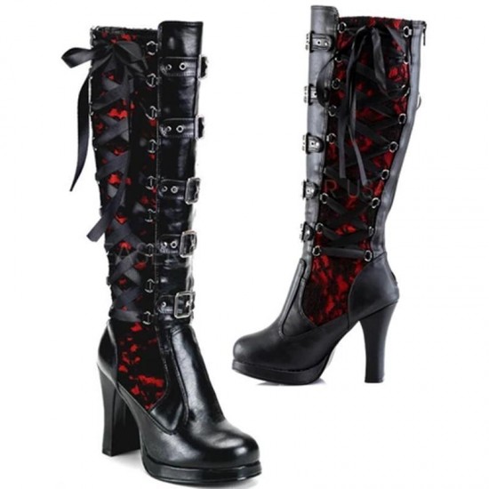 Black Gothic Heeled Boots with Buckle Black Gothic Heeled Boots with Buckle