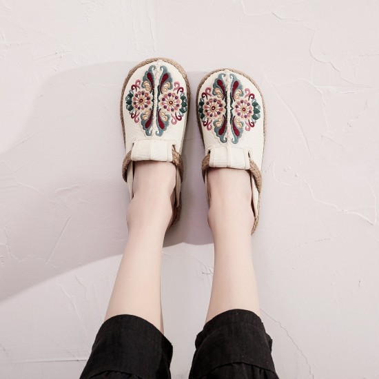 Summer Slippers Hand-woven Flower Embroidered Mules Summer Slippers Hand-woven Flower Embroidered Mules