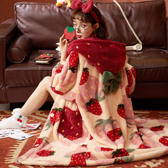 Cute Winter Strawberry Coral Velvet Pajama Cute Winter Strawberry Coral Velvet Pajama
