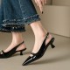Genuine Leather Pointed Toe Kitten Heel Pumps with Buckled Straps Genuine Leather Pointed Toe Kitten Heel Pumps with Buckled Straps