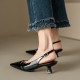 Genuine Leather Pointed Toe Kitten Heel Pumps with Buckled Straps Genuine Leather Pointed Toe Kitten Heel Pumps with Buckled Straps