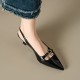 Genuine Leather Pointed Toe Kitten Heel Pumps with Buckled Straps Genuine Leather Pointed Toe Kitten Heel Pumps with Buckled Straps