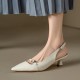Genuine Leather Pointed Toe Kitten Heel Pumps with Buckled Straps Genuine Leather Pointed Toe Kitten Heel Pumps with Buckled Straps