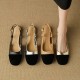 Patchwork Leather Square Toe Block Heels Slingback Shoes Patchwork Leather Square Toe Block Heels Slingback Shoes