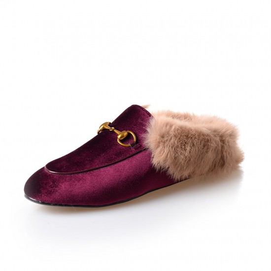 Womens Velvet Fur Slide Slip On Flat Mules Womens Velvet Fur Slide Slip On Flat Mules