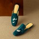 Flat Shoes Green With Hand Embroidered Leaf Velvet Mules Flat Shoes Green With Hand Embroidered Leaf Velvet Mules