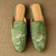 Flat Shoes Green With Hand Embroidered Leaf Velvet Mules Flat Shoes Green With Hand Embroidered Leaf Velvet Mules