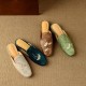 Flat Shoes Green With Hand Embroidered Leaf Velvet Mules Flat Shoes Green With Hand Embroidered Leaf Velvet Mules