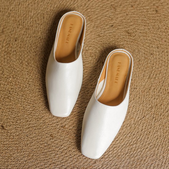 Women's Handmade Leather Minimalist Flat Comfort Mule Shoes Women's Handmade Leather Minimalist Flat Comfort Mule Shoes