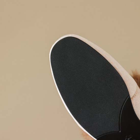 Women Handmade Velvet Fur Lined Loafer Mule Women Handmade Velvet Fur Lined Loafer Mule