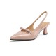 Women's Handmade Leather Pointed Toe Bow Slingback Cat Heel Sandals Women's Handmade Leather Pointed Toe Bow Slingback Cat Heel Sandals