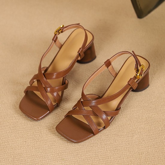 Women's Chunky Heeled Cross Strap Slingback Sandals Women's Chunky Heeled Cross Strap Slingback Sandals