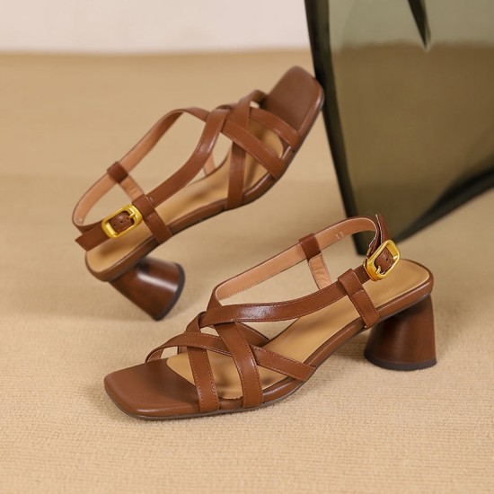 Women's Chunky Heeled Cross Strap Slingback Sandals Women's Chunky Heeled Cross Strap Slingback Sandals