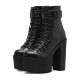 Womens Goth Lace Up Boots Platform Chunky High Heel Ankle Boots With Buckle Womens Goth Lace Up Boots Platform Chunky High Heel Ankle Boots With Buckle