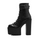 Womens Goth Lace Up Boots Platform Chunky High Heel Ankle Boots With Buckle Womens Goth Lace Up Boots Platform Chunky High Heel Ankle Boots With Buckle