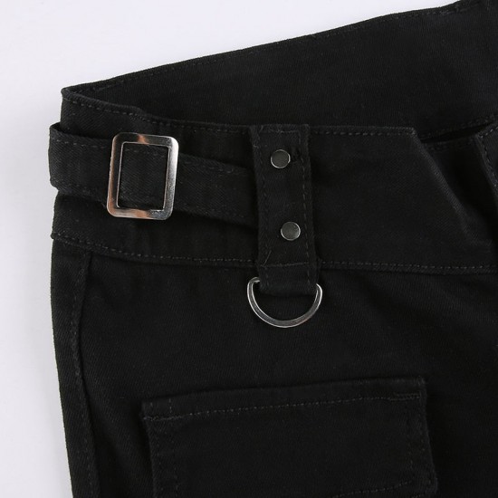 Women's Y2K Black Rivet Low Waist Denim Pants Women's Y2K Black Rivet Low Waist Denim Pants