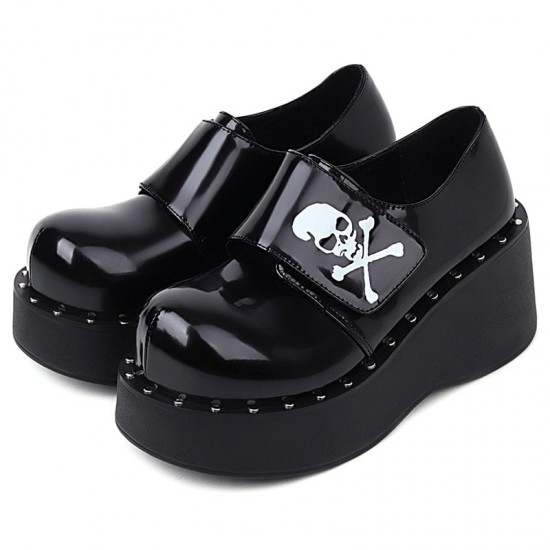 Platform Gothic Skeleton Print Mary Jane Shoes Platform Gothic Skeleton Print Mary Jane Shoes