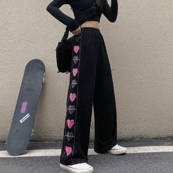 Pink Heart Pants High Waisted Straight Leg Girls Fashion Pink Heart Pants High Waisted Straight Leg Girls Fashion