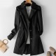 Women Trench Coat Solid Pocket Single-Breasted Mid Long Casual Jacket Women Trench Coat Solid Pocket Single-Breasted Mid Long Casual Jacket