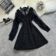 Black Mesh Collar Bow Long-sleeved Dress Black Mesh Collar Bow Long-sleeved Dress