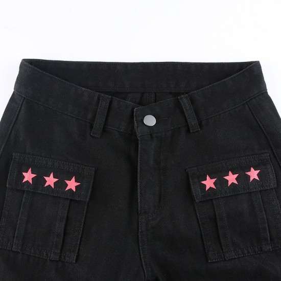 Punk Y2k Grunge Black and Pink Low Waist Denim Pants Punk Y2k Grunge Black and Pink Low Waist Denim Pants