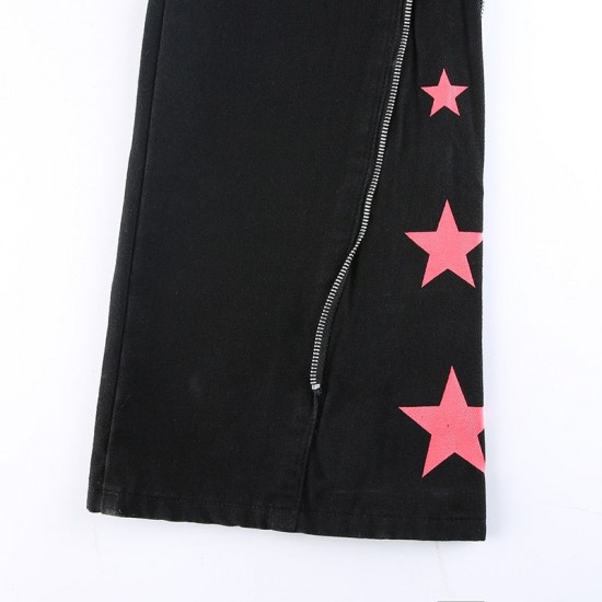 Punk Y2k Grunge Black and Pink Low Waist Denim Pants Punk Y2k Grunge Black and Pink Low Waist Denim Pants