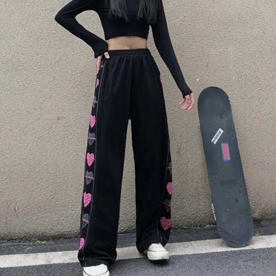 Pink Heart Pants High Waisted Straight Leg Girls Fashion Pink Heart Pants High Waisted Straight Leg Girls Fashion