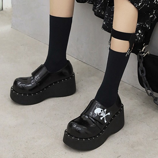 Platform Gothic Skeleton Print Mary Jane Shoes Platform Gothic Skeleton Print Mary Jane Shoes