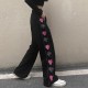 Pink Heart Pants High Waisted Straight Leg Girls Fashion Pink Heart Pants High Waisted Straight Leg Girls Fashion