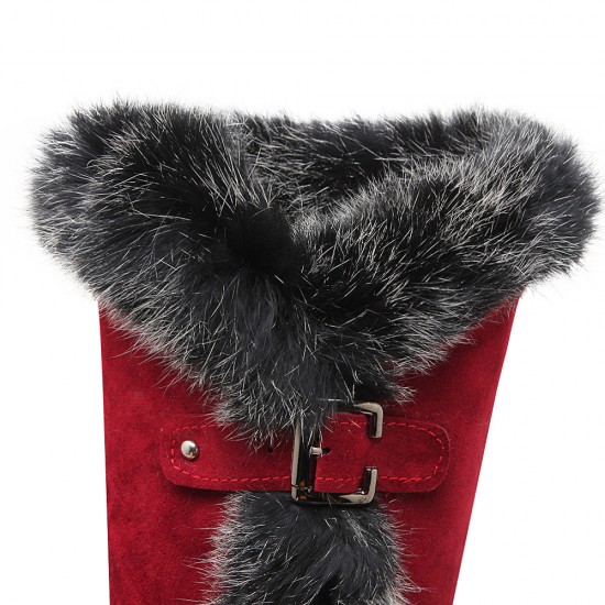 Women Winter Snow Boots Real Fur Rabbit Buckle Comfy Warm Mid-Calf High Boots Women Winter Snow Boots Real Fur Rabbit Buckle Comfy Warm Mid-Calf High Boots