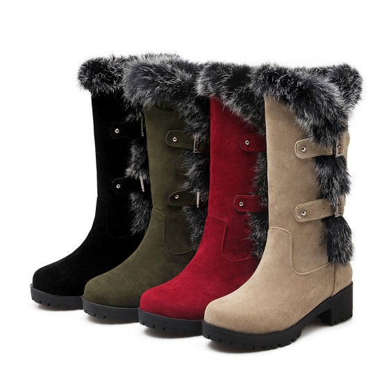 Women Winter Snow Boots Real Fur Rabbit Buckle Comfy Warm Mid-Calf High Boots Women Winter Snow Boots Real Fur Rabbit Buckle Comfy Warm Mid-Calf High Boots
