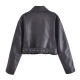 Women's Leather Jacket Bomber Belt Vintage Turn Down Collar Zipper Short Coat Women's Leather Jacket Bomber Belt Vintage Turn Down Collar Zipper Short Coat