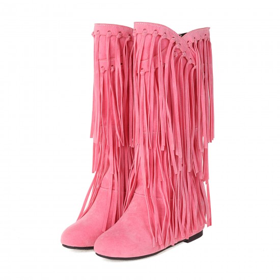 Women's Suede Fringe Boots Inside Booster Mid Length Boots Women's Suede Fringe Boots Inside Booster Mid Length Boots